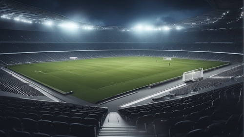 An empty football stadium at night